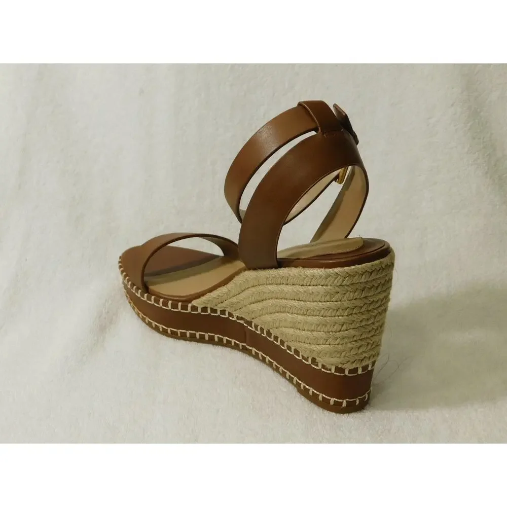 W614 Ralph Lauren Brown Hilarie Burnished Leather Espadrille Sandals Size 8M - Picture 3 of 5